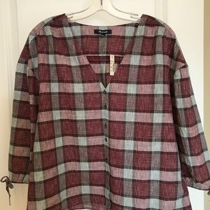 Madewell NWT morningview tie-sleeve shirt